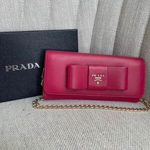 PRADA Fuschia Bow Saffiano Leather Crossbody Wallet